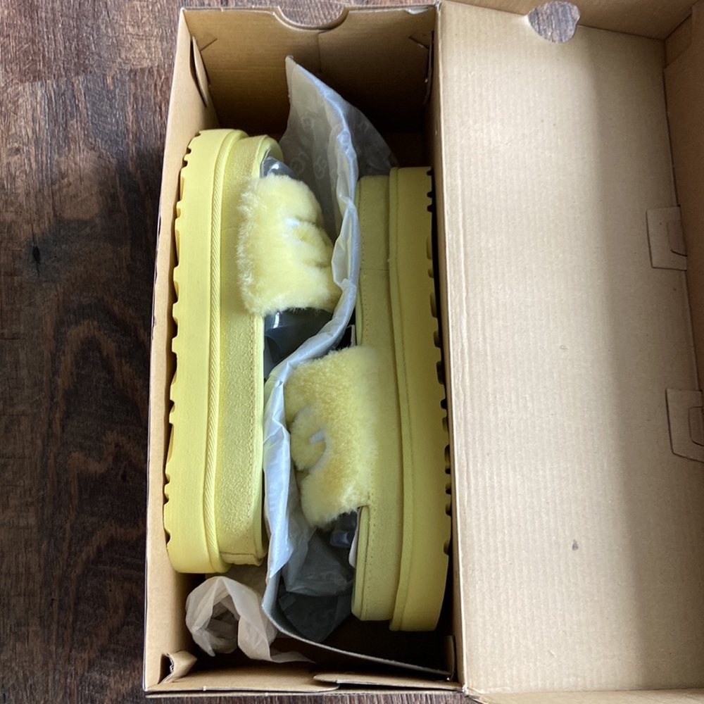Uggs, yellow platform sandals size 7